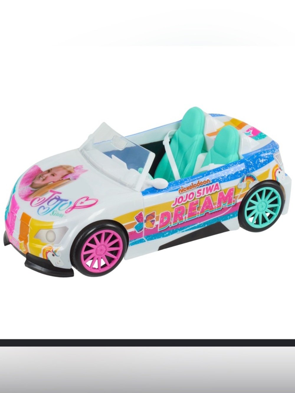 JoJo Siwa White Convertible Toy Car with Pink & Teal Accents